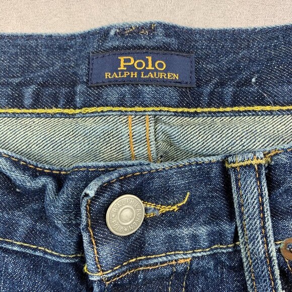 Ralph Lauren Polo Mens 33 Blue Distressed Jeans Sullivan Slim Patchwork 33x32 - Picture 9 of 16